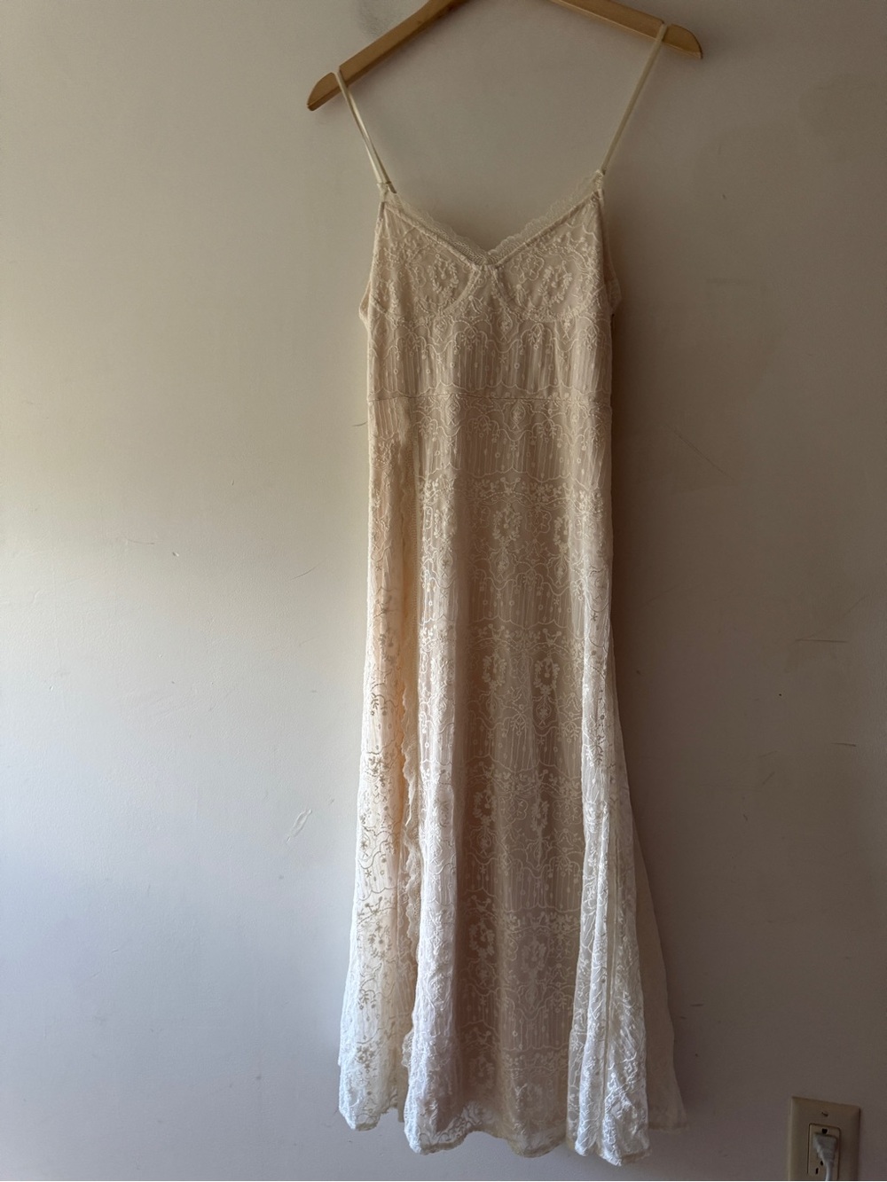 Zara Cream Ecru Floral Lace Slip Maxi Dress
